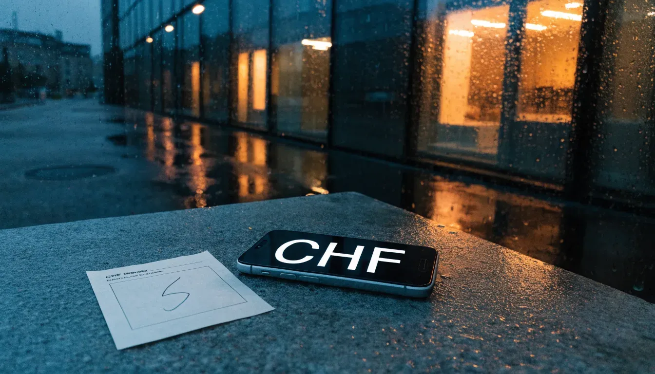 Eine Fassade aus Glas und Stahl am Eingang eines Bürogebäudes im Regen, auf dem nassen Boden spiegelt sich das Licht.