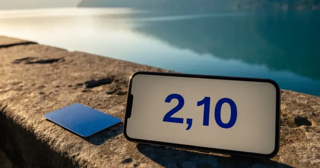 Eine Lederbörse und ein Schlüsselbund liegen auf der Steinbrüstung einer Seepromenade, dahinter glitzert der See im späten Nachmittagslicht.