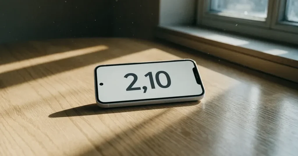 Eine kleine Geschenkschachtel mit schlichtem Band steht auf einem hellen Holztisch neben einem Fenster mit Morgenlicht.