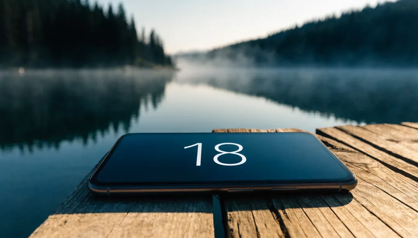 Ein Holzsteg führt über einen ruhigen Bergsee zu einem kleinen Bootshaus, über dem Wasser hängt Morgennebel.