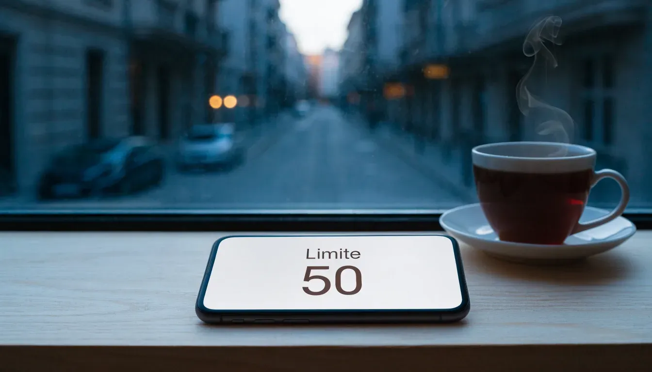Eine Sanduhr steht auf einem Fensterbrett neben einer Tasse Tee, draussen dämmert es über einer ruhigen Strasse.